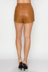 Pocketed High-rise Leather Shorts
