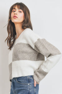 Round Neck Color Block Long Sleeve Sweater
