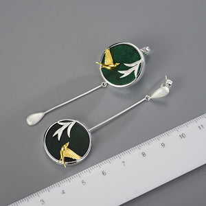 Swallow and Willow in Spring Wind Drop Silver Earrings - www.novixan.com
