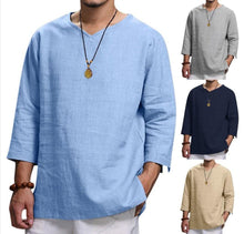 Laden Sie das Bild in den Galerie-Viewer, Men&#39;s V Neck Cotton Solid Color Long Sleeve T-Shirts - www.novixan.com
