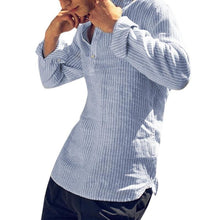 Cargue la imagen en el visor de la galería, Cotton Long Sleeve Men&#39;s Striped Slim Fit Stand Collar Shirts - www.novixan.com
