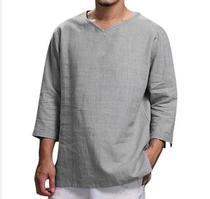 Men's V Neck Cotton Solid Color Long Sleeve T-Shirts - www.novixan.com