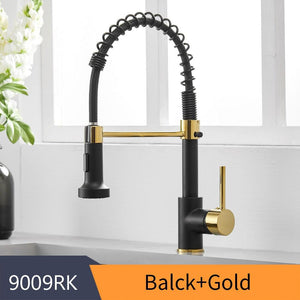 Kitchen Sink Brush Brass Faucets Single Lever with Pull Out Spring Spout Mixers Tap - www.novixan.com