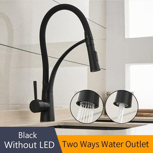 Kitchen Chrome Mixer Faucet Single Pull Down Handle with LED - www.novixan.com