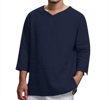 Laden Sie das Bild in den Galerie-Viewer, Men&#39;s V Neck Cotton Solid Color Long Sleeve T-Shirts - www.novixan.com
