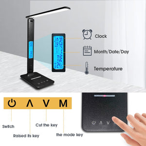 Wireless Charging LED Desk Lamp With Calendar Temperature Alarm Clock - www.novixan.com