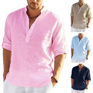 Men's Long Sleeve Solid Color Casual Shirt - www.novixan.com