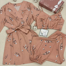 Load image into Gallery viewer, Sexy Flower Print Wedding Robe Set Silk Sleepwear
