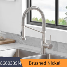 Load image into Gallery viewer, Kitchen Sink Brush Brass Faucets Single Lever with Pull Out Spring Spout Mixers Tap - www.novixan.com

