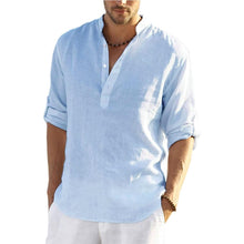 Cargue la imagen en el visor de la galería, Men&#39;s Casual Cotton Linen Long Sleeve Shirt - www.novixan.com
