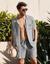 Load image into Gallery viewer, Men&#39;s Casual 2-Piece Breathable Cotton Shirt and Short Set - www.novixan.com
