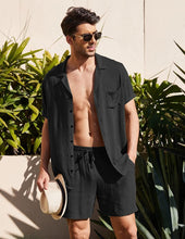 Load image into Gallery viewer, Men&#39;s Casual 2-Piece Breathable Cotton Shirt and Short Set - www.novixan.com
