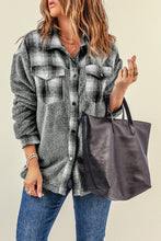 Load image into Gallery viewer, Plaid Patchwork Buttoned Pocket Sherpa Jacket
