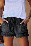 Casual Pocketed Frayed Denim Shorts - www.novixan.com