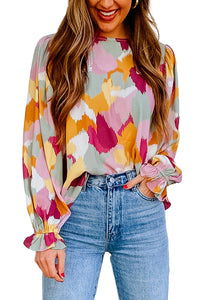 Blusa de manga larga con estampado abstracto multicolor