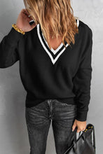 Load image into Gallery viewer, Deep V Contrasted Neckline Knitted Sweater - www.novixan.com
