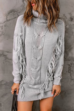 Load image into Gallery viewer, Twist Fringe Casual High Neck Sweater Dress
