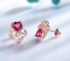 Red Ruby Heart Flower Sterling Silver Earrings - www.novixan.com