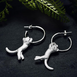 Handmade Fine Silver Kung Fu Cat Drop Earrings - www.novixan.com