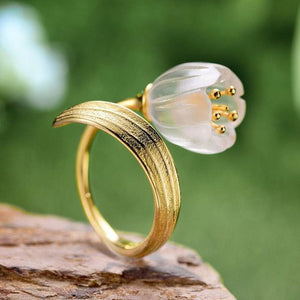 Natural Crystal Handmade Lily of the Valley Flower Rings - www.novixan.com