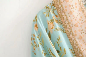 Floral Beach Cotton Kimono Swimwear With Sashes Bohemian Cover-Up - www.novixan.com