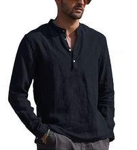 Laden Sie das Bild in den Galerie-Viewer, Men&#39;s Cotton linen Solid Color Stand Collar Shirt - www.novixan.com
