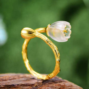 Natural Crystal Handmade Lily of the Valley Flower Rings - www.novixan.com