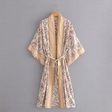 Load image into Gallery viewer, Floral Beach Cotton Kimono Swimwear With Sashes Bohemian Cover-Up - www.novixan.com
