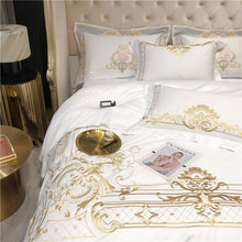 Laden Sie das Bild in den Galerie-Viewer, Egyptian Cotton Gold Embroidery Queen Super King Size Bedding Set - www.novixan.com
