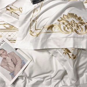 Egyptian Cotton Gold Embroidery Queen Super King Size Bedding Set - www.novixan.com