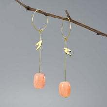 Laden Sie das Bild in den Galerie-Viewer, Natural Stones Agate Long Elegant Bamboo Leaves Dangle Earrings - www.novixan.com
