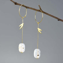Cargue la imagen en el visor de la galería, Natural Stones Agate Long Elegant Bamboo Leaves Dangle Earrings - www.novixan.com
