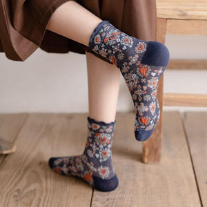 Long Floral Cotton Socks 3 Pairs - www.novixan.com