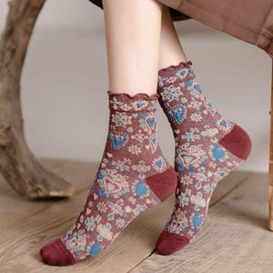 Long Floral Cotton Socks 3 Pairs - www.novixan.com