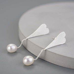 Handmade Pearl Love Heart Water Drop Earrings - www.novixan.com