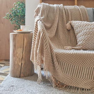 3D Knitted Blanket Cover With Tassel - www.novixan.com