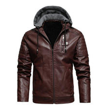 Laden Sie das Bild in den Galerie-Viewer, Men&#39;s Leather Jacket with Hood Plus Size - www.novixan.com

