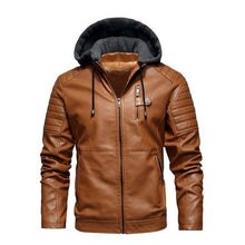 Load image into Gallery viewer, Men&#39;s Leather Jacket with Hood Plus Size - www.novixan.com
